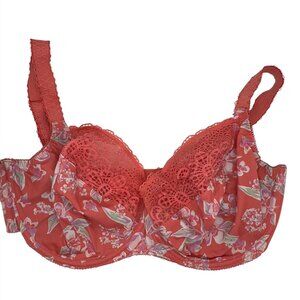 Freya Fancies Floral Lace Underwire Bra 38J Bright Coral